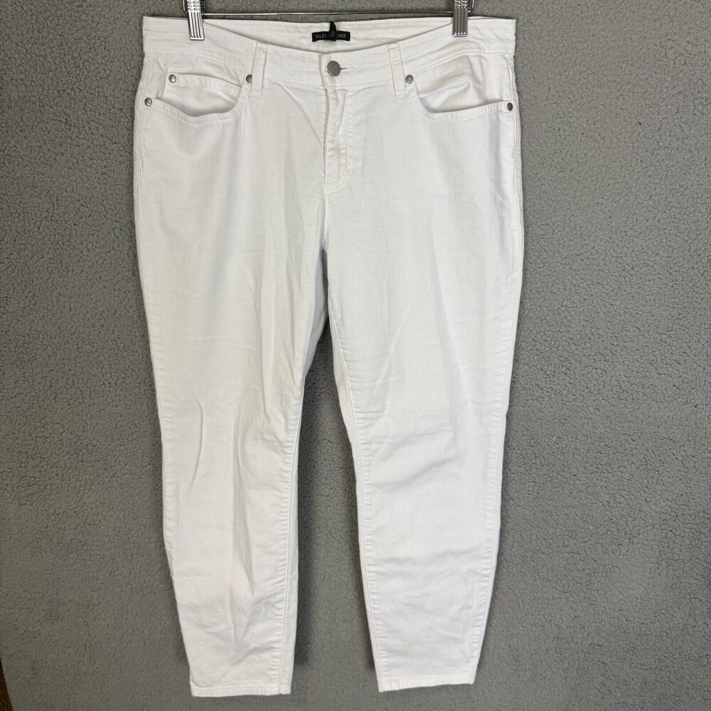 Eileen Fisher Jeans Women 12 White Organic Cotton Straight Leg Casual Denim